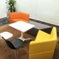 Heritas Capital Management by Aspacio | Products seen: [Argo - PP + Eiffel Chrome Chair, Rio Trapezium Arm Sofa (Modular), Rio Trapezium Pouf (Modular) & Customised Tabletop + Napoleon Table Base w/ Castors (Height Adjustable)]